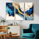 60283636-MGV-CV-36X24-Blue Gold Flow Wall Art Canvas Print, Framed Marble Texture Art Picture Print, Elegant Splash Perfect Elegant Abstract Decor