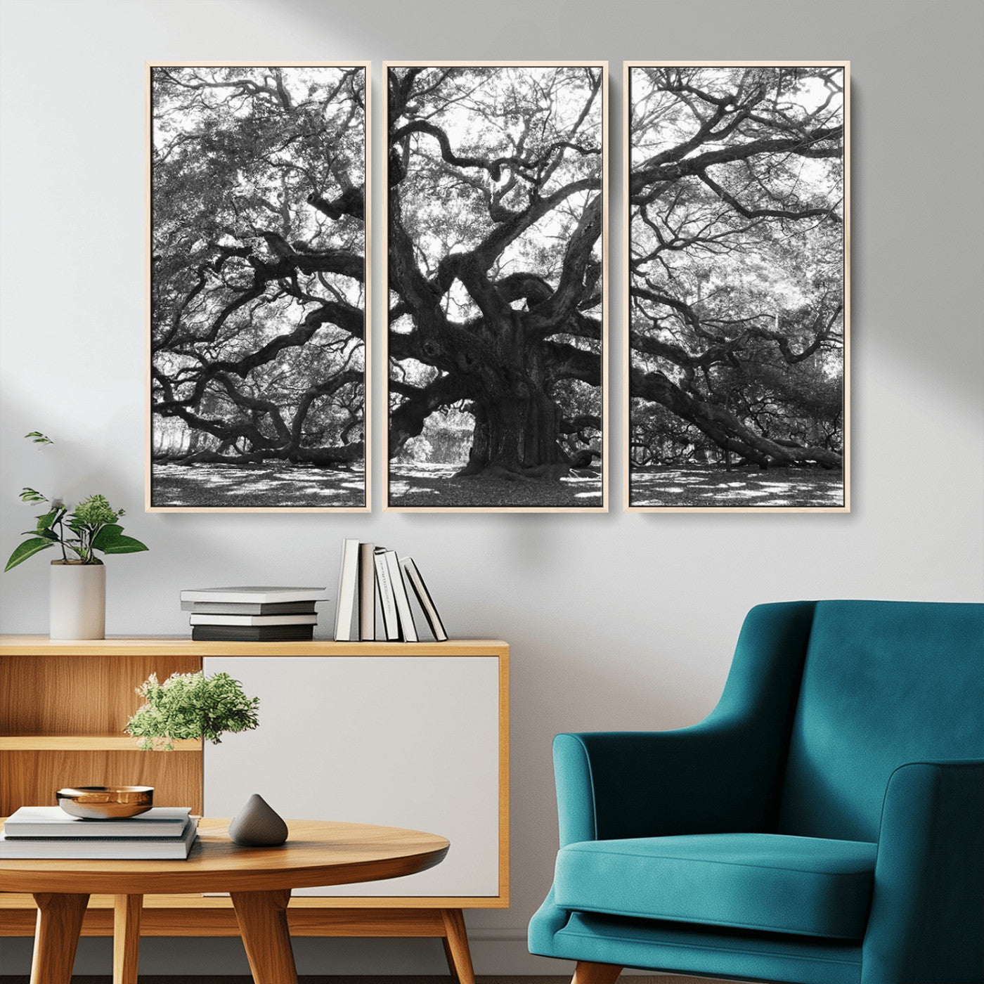 81655611-MGV-CV-36X24-Ancient Oak Wall Art Canvas Print, Framed Twisted Branches Art Picture Print, Gnarled Tree Perfect Moody Nature Decor Artwork
