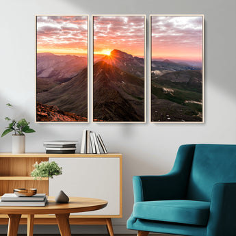 50957419-MGV-CV-36X24-Mountain Sunrise Wall Art Canvas Print, Framed Alpine Ridge Art Picture Print, Mountain Range Perfect Vibrant Rustic Decor Artwork