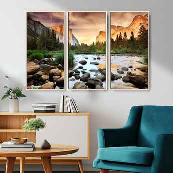90956031-MGV-CV-36X24-Yosemite Valley Wall Art – Scenic Mountain River Landscape Canvas Print, Nature Photography for Living Room, Bedroom, Cabin,