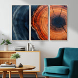 57732250-MGV-CV-36X24-Tree Ring Abstract Wall Art – Blue Orange Wood Grain Canvas Print, Modern Rustic Nature Artwork for Living Room, Office,