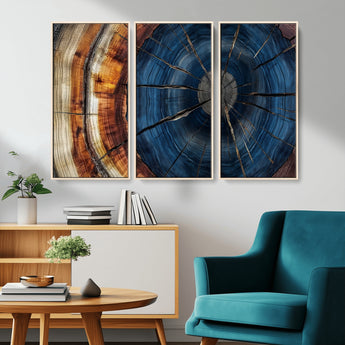 60099360-MGV-CV-36X24-Blue Tree Ring Wall Art – Rustic Wood Grain Canvas Print, Modern Abstract Artwork with Natural Texture for Living Room, Bedroom,