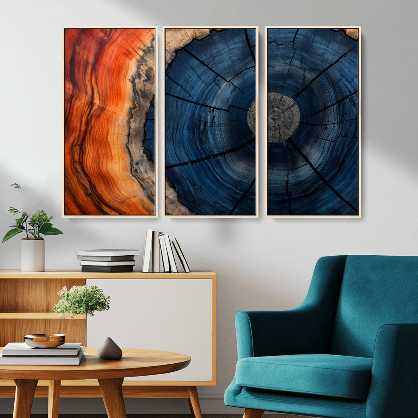 26110607-MGV-CV-36X24-Rustic Tree Ring Wall Art – Natural Wood Texture Canvas Print, Farmhouse Log Cabin Decor, Framed Abstract Tree Stump for Living