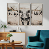 27497342-MGV-CV-36X24-Texas Longhorn Wall Art Canvas Print, Framed Speckled Cow Art Picture Print, Horned Cattle Perfect Rustic Western Decor Artwork
