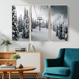 31156828-MGV-CV-36X24-Snowy Pines Wall Art Canvas Print, Framed Ski Lift Art Picture Print, Winter Forest Perfect Moody Lodge Decor Artwork