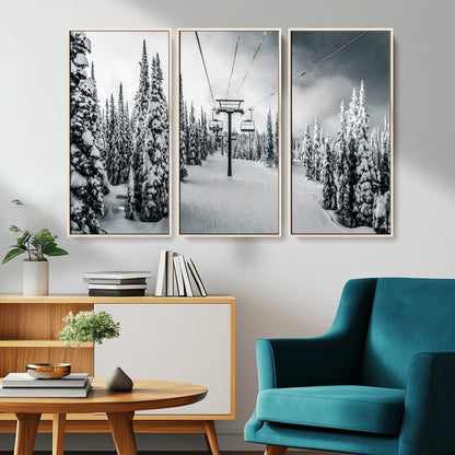 31156828-MGV-CV-36X24-Snowy Pines Wall Art Canvas Print, Framed Ski Lift Art Picture Print, Winter Forest Perfect Moody Lodge Decor Artwork