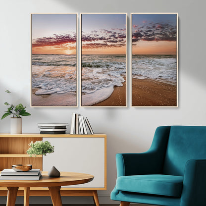 39846389-MGV-CV-36X24-Ocean Sunset Wall Art Canvas Print, Framed Sandy Shore Art Picture Print, Gentle Waves Perfect Minimalist Coastal Decor Artwork