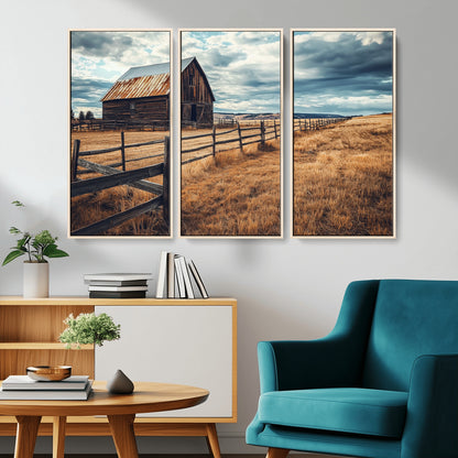 69356982-MGV-CV-36X24-Old Barn Wall Art Canvas Print, Framed Rustic Fence Art Picture Print, Wooden Farmhouse Perfect Rustic Farmhouse Decor Artwork