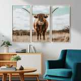 39350715-MGV-CV-36X24-Texas Longhorn Wall Art Canvas Print, Framed Longhorn Cow Art Picture Print, Western Cattle Perfect Rustic Western Decor Artwork