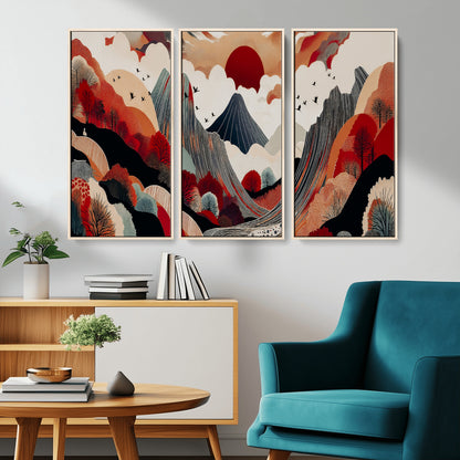 59495752-MGV-CV-36X24-Abstract Mountain Wall Art Canvas Print, Framed Vibrant Landscape Art Picture Print, Nature Drawing Perfect Contemporary