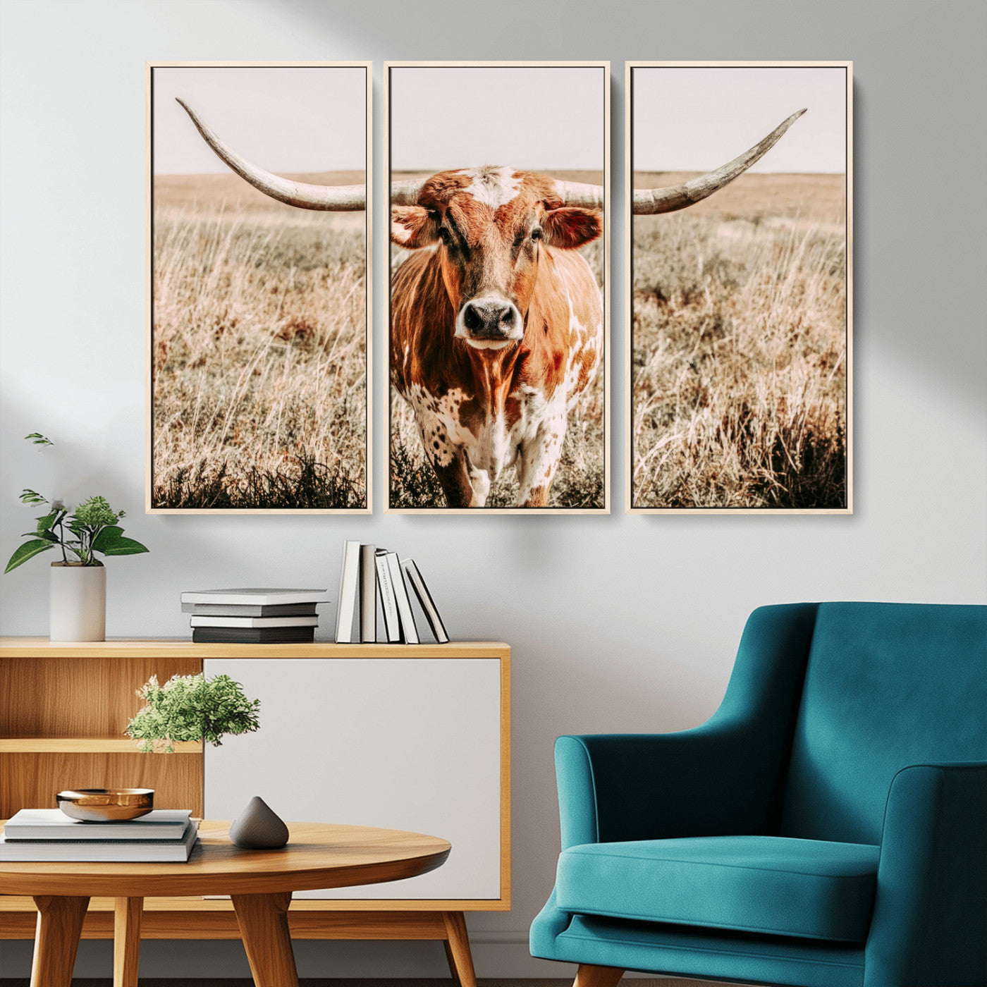 54986862-MGV-CV-36X24-Majestic Longhorn Wall Art – Canvas Print of Graceful Strength & Bold Spirit, Wild Plains Beauty Nature Inspired Rustic Decor for