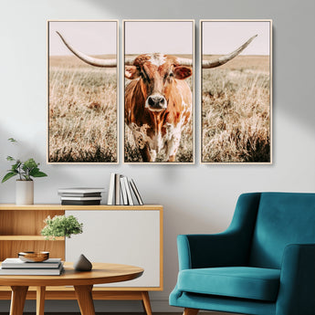 54986862-MGV-CV-36X24-Majestic Longhorn Wall Art – Canvas Print of Graceful Strength & Bold Spirit, Wild Plains Beauty Nature Inspired Rustic Decor for