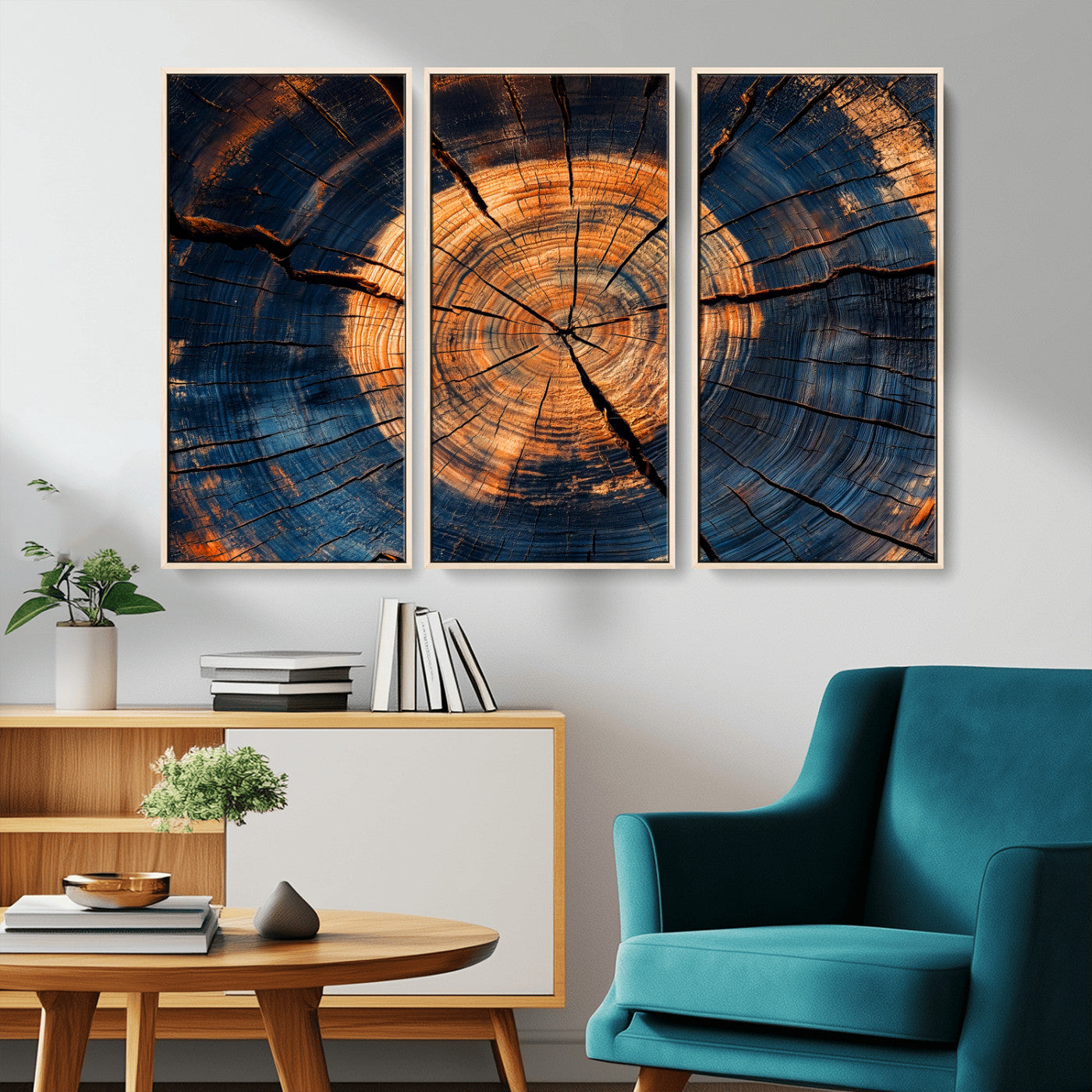 18975622-MGV-CV-36X24-Burnt Wood Wall Art Canvas Print, Framed Aged Timber Art Picture Print, Rustic Tree Slice Perfect Rustic Decor Artwork for Home,