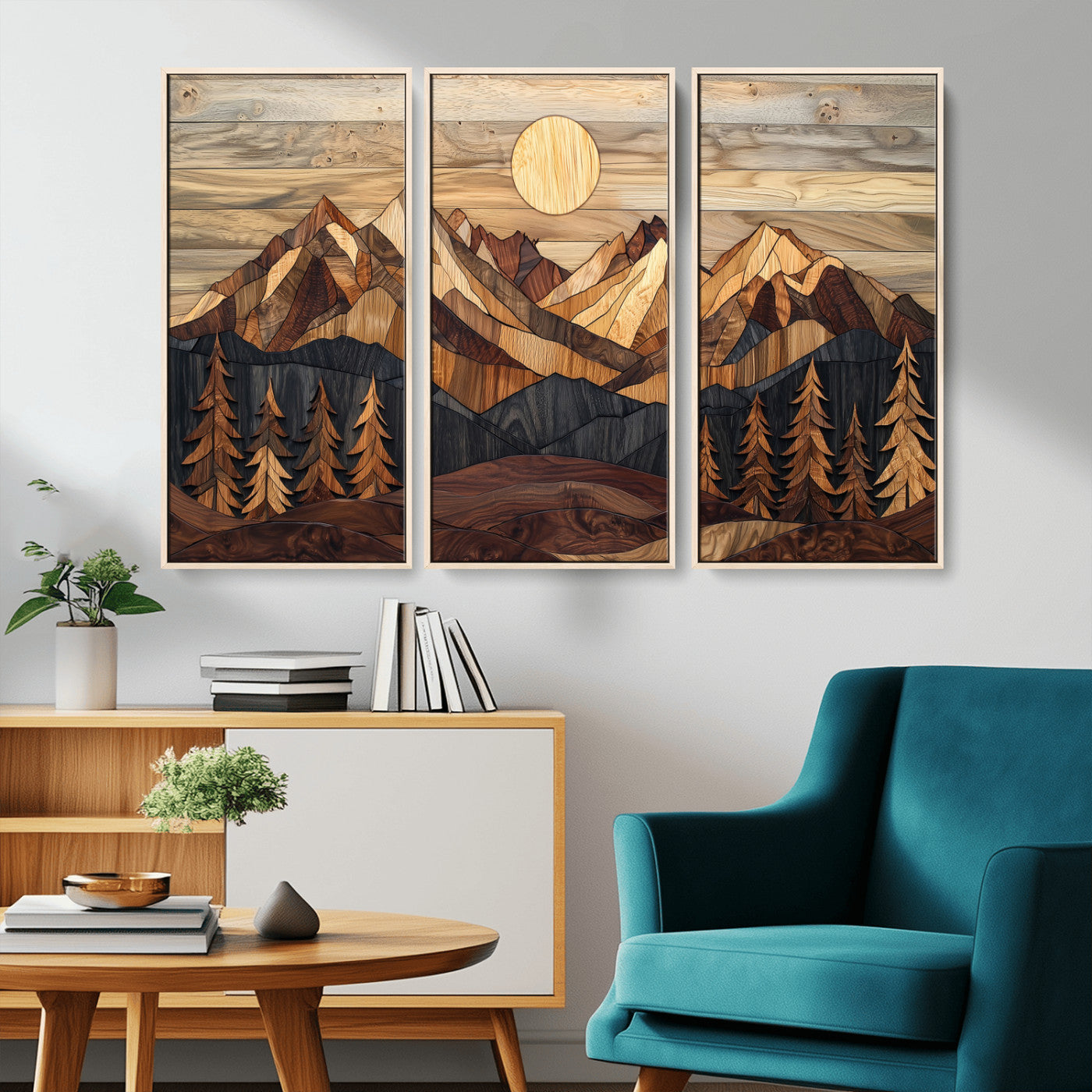 39116082-MGV-CV-36X24-Wood Mountain Landscape Wall Art Canvas Print, Framed Sunset Hills Art Picture Print, Abstract Nature Perfect Boho Decor Artwork