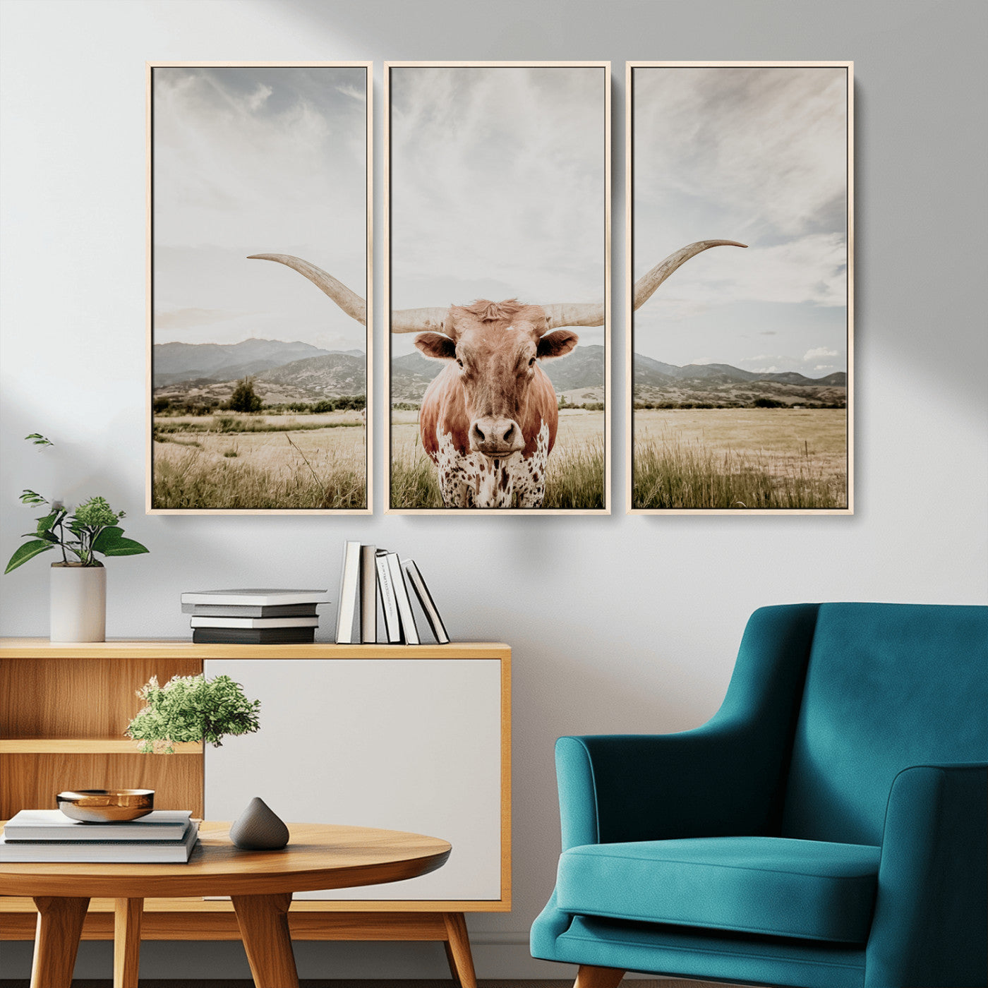 80054319-MGV-CV-36X24-Texas Longhorn Wall Art Canvas Print, Framed Western Cow Art Picture Print, Rustic Farmhouse Perfect Farmhouse Decor Artwork