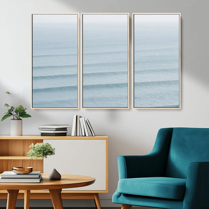 47814787-MGV-CV-36X24-Ocean Waves Wall Art Canvas Print, Framed Solo Surfer Art Picture Print, Wave Lines Perfect Minimalist Ocean Decor Artwork