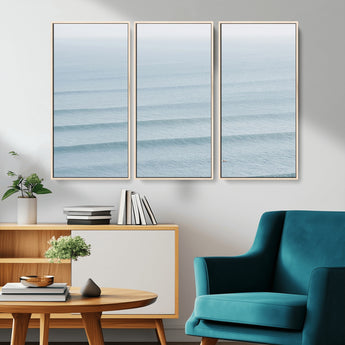 47814787-MGV-CV-36X24-Ocean Waves Wall Art Canvas Print, Framed Solo Surfer Art Picture Print, Wave Lines Perfect Minimalist Ocean Decor Artwork