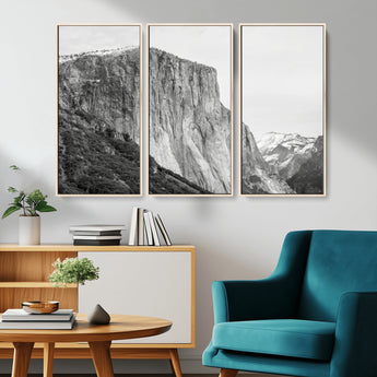39393420-MGV-CV-36X24-El Capitan Wall Art Canvas Print, Framed Yosemite Cliff Art Picture Print, Monochrome Mountain Perfect Monochrome Sierra Decor
