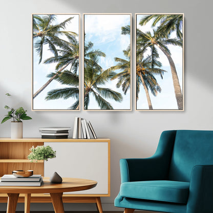 87247012-MGV-CV-36X24-Skyward Palm Trees Wall Art Canvas Print, Framed Tropical Sky Art Picture Print, Coconut Palm Perfect Tropical Skyview Decor