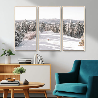 62119206-MGV-CV-36X24-Snowy Trail Wall Art Canvas Print, Framed Ski Slope Art Picture Print, Winter Pines Perfect Alpine Adventure Decor Artwork