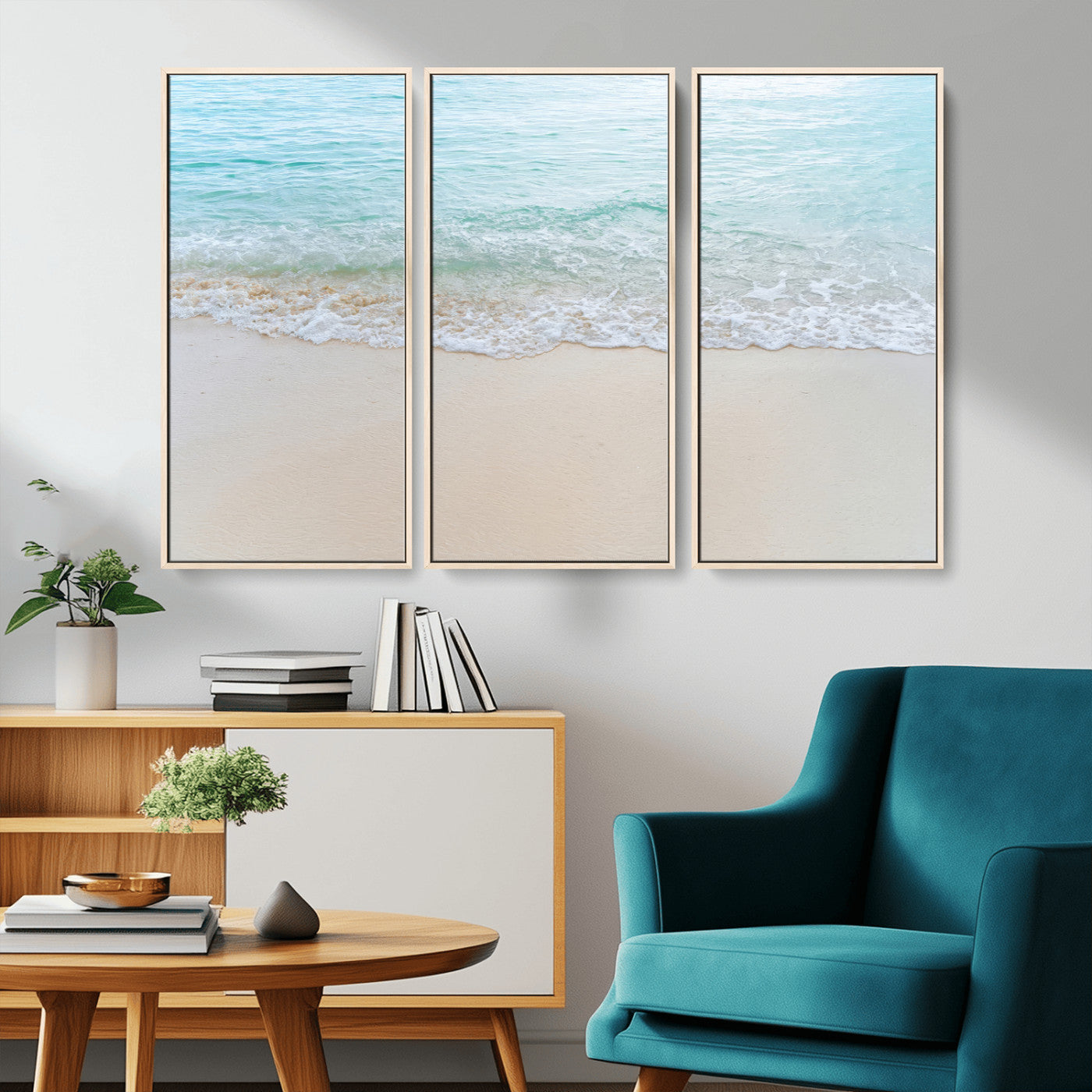 77194056-MGV-CV-36X24-Soft Shoreline Wall Art Canvas Print, Framed Gentle Waves Art Picture Print, Clear Water Perfect Minimalist Coastal Decor Artwork