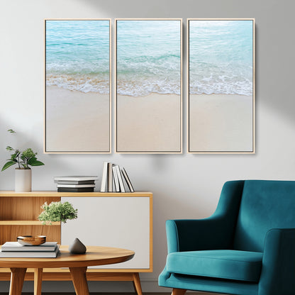 77194056-MGV-CV-36X24-Soft Shoreline Wall Art Canvas Print, Framed Gentle Waves Art Picture Print, Clear Water Perfect Minimalist Coastal Decor Artwork