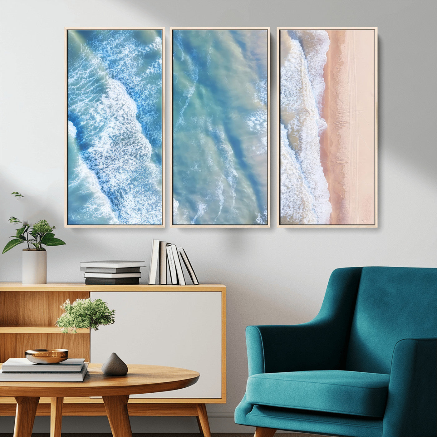 17641845-MGV-CV-36X24-Aerial Ocean Wall Art Canvas Print, Framed Blue Waves Art Picture Print, Sandy Shoreline Perfect Modern Coastal Decor Artwork