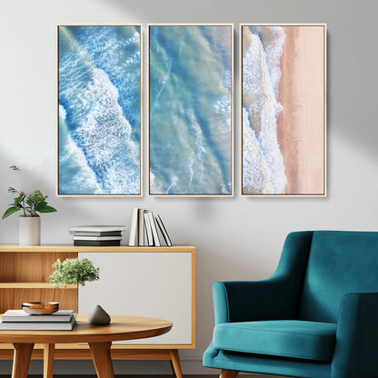 17641845-MGV-CV-36X24-Aerial Ocean Wall Art Canvas Print, Framed Blue Waves Art Picture Print, Sandy Shoreline Perfect Modern Coastal Decor Artwork