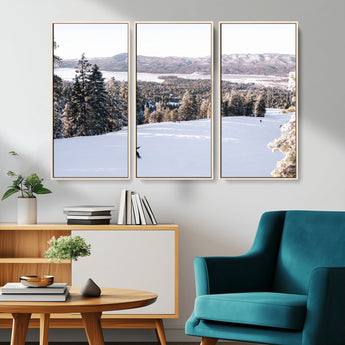 79857868-MGV-CV-36X24-Snowy Mountain Wall Art Canvas Print, Framed Ski Slope Art Picture Print, Winter Forest Perfect Modern Rustic Decor Artwork