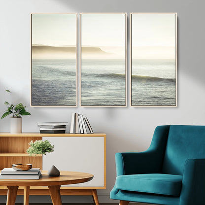 39310633-MGV-CV-36X24-Coastal Cliffs Wall Art Canvas Print, Framed Misty Ocean Art Picture Print, Morning Light Perfect Minimalistic Coastal Decor