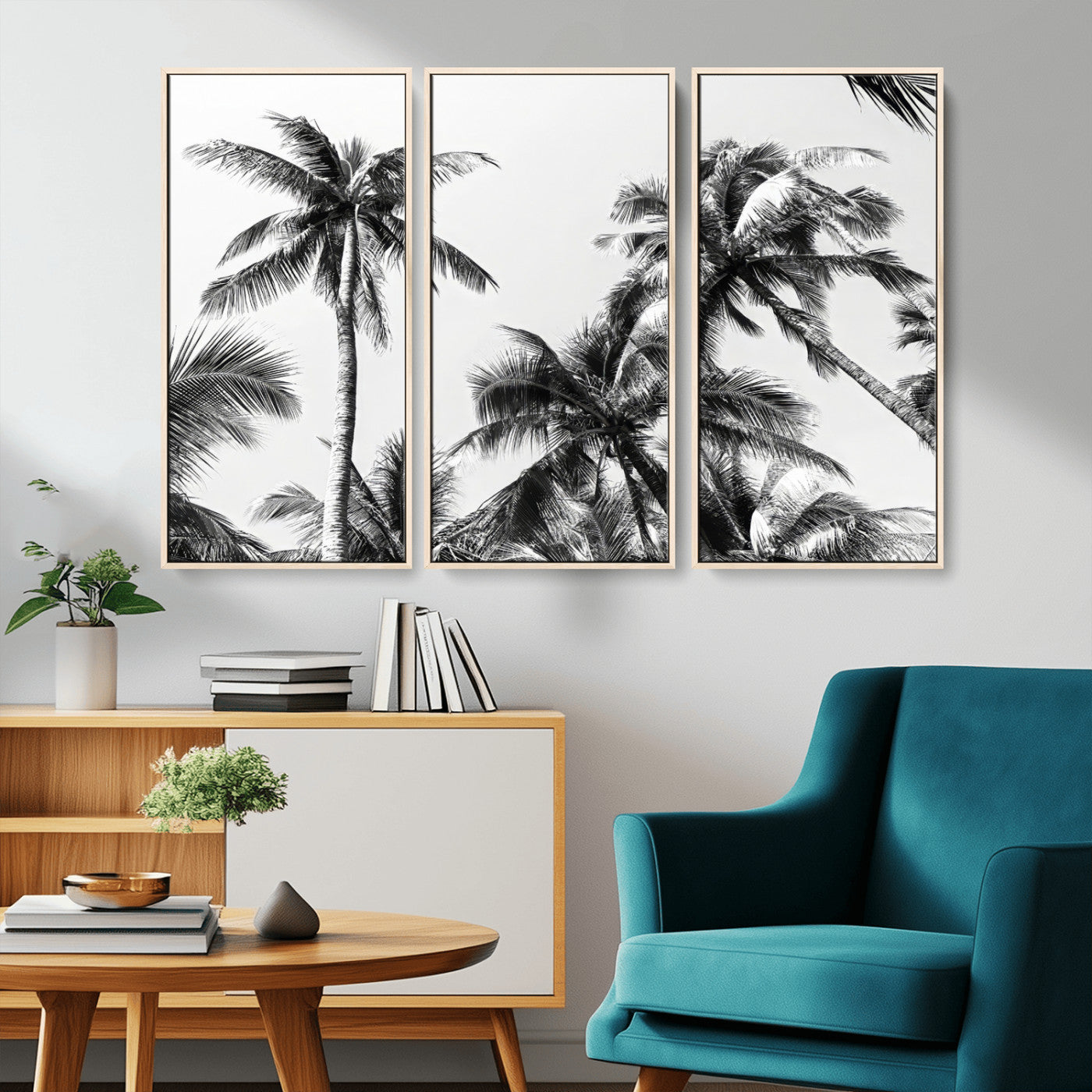 46641801-MGV-CV-36X24-Palm Tree Wall Art Canvas Print, Framed Black White Tropics Art Picture Print, Monochrome Palms Perfect Modern Tropical Minimalist