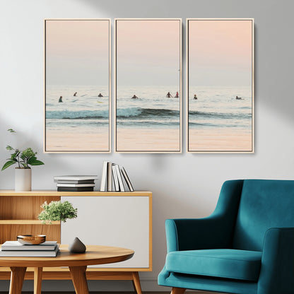 98888919-MGV-CV-36X24-Pastel Ocean Wall Art Canvas Print, Framed Soft Sunset Swimming Art Picture Print, Calm Sea Horizon Perfect Soft Coastal