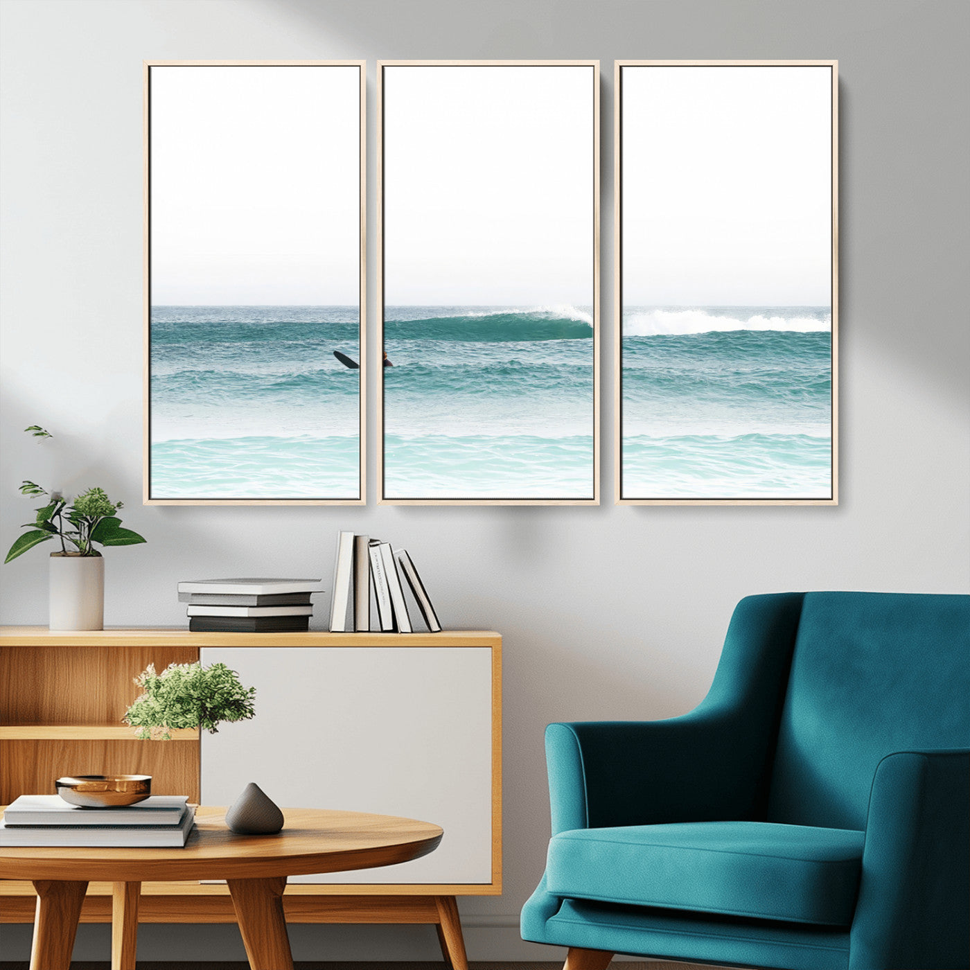 56345117-MGV-CV-36X24-Minimalist Surfing Wall Art Canvas Print, Framed Ocean Waves Art Picture Print, Soft Ocean Perfect Minimalist Coastal Decor