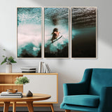 85923512-MGV-CV-36X24-Aquatic Motion Wall Art Canvas Print, Framed Underwater Swimming Art Picture Print, Female Surfer Diving Perfect Coastal Boho