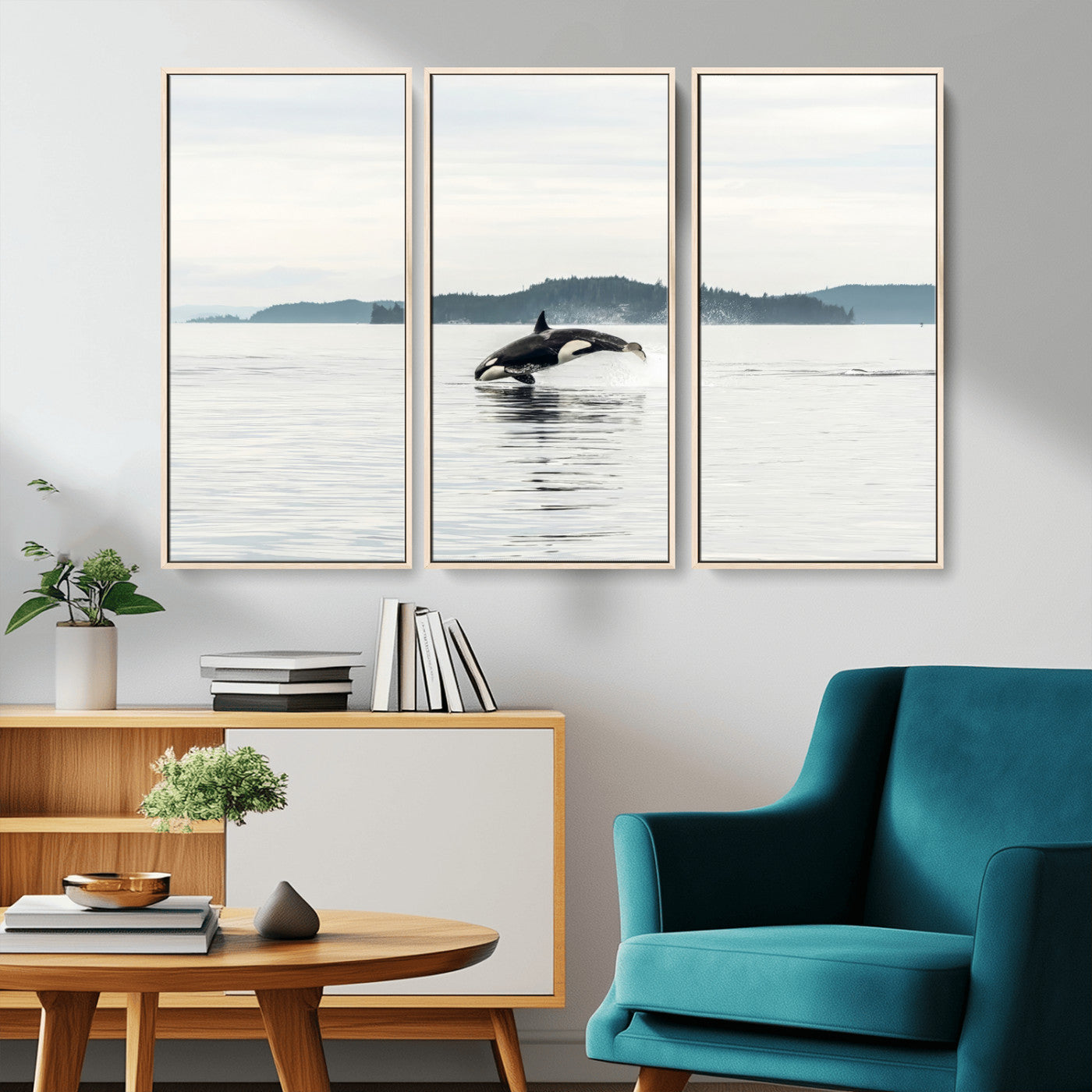 10157174-MGV-CV-36X24-Orca Whale Wall Art Canvas Print, Framed Black White Whale Art Picture Print, Minimalist Ocean Perfect Coastal Minimalist Decor
