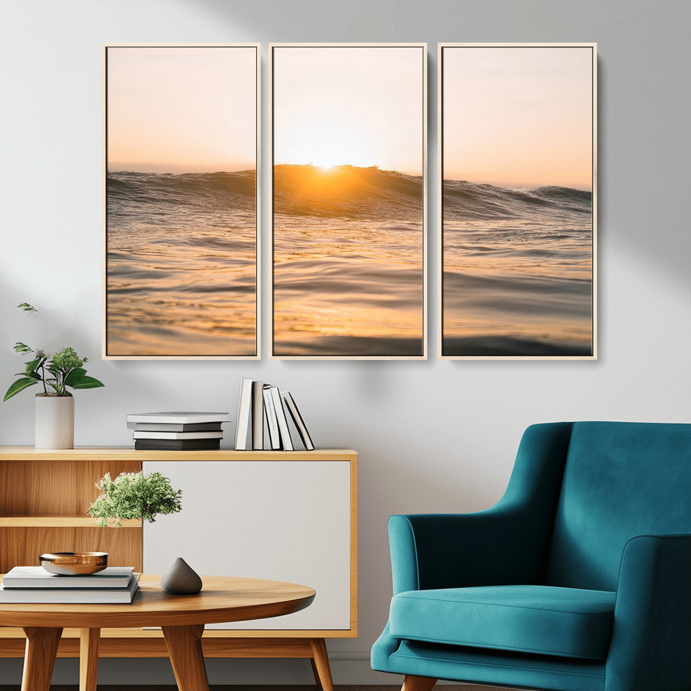 16973771-MGV-CV-36X24-Calm Water Wall Art Canvas Print, Framed Sunset Waves Art Picture Print, Coastal Warmth Perfect Warm Minimalist Decor Artwork