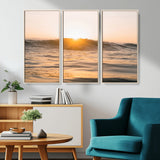 16973771-MGV-CV-36X24-Calm Water Wall Art Canvas Print, Framed Sunset Waves Art Picture Print, Coastal Warmth Perfect Warm Minimalist Decor Artwork