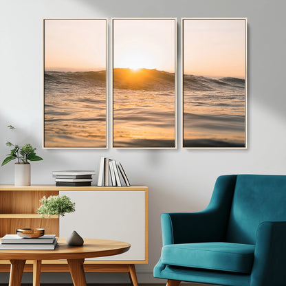 16973771-MGV-CV-36X24-Calm Water Wall Art Canvas Print, Framed Sunset Waves Art Picture Print, Coastal Warmth Perfect Warm Minimalist Decor Artwork