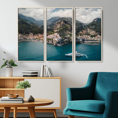 20321590-MGV-CV-36X24-Amalfi Coast Wall Art Canvas Print, Framed Italy Travel Art Picture Print, Mediterranean Landscape Perfect Mediterranean Coastal