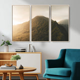 42338636-MGV-CV-36X24-Golden Mountain Wall Art Canvas Print, Framed Misty Summit Art Picture Print, Rugged Landscape Perfect Moody Wilderness Decor