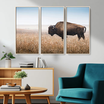 99620201-MGV-CV-36X24-Wild Bison Wall Art Canvas Print, Framed Bison in Prairie Art Picture Print, Rustic Western Perfect Rustic Western Decor Artwork