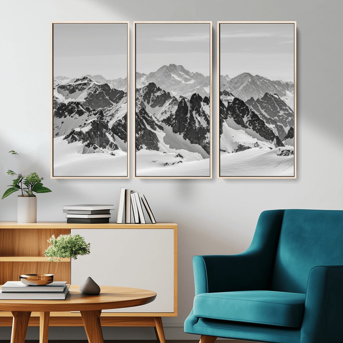46884246-MGV-CV-36X24-Snowy Mountain Wall Art Canvas Print, Framed Mountain Peaks Art Picture Print, Alpine Mountains Perfect Minimalist Alpine Decor