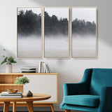 59703275-MGV-CV-36X24-Surfer in Fog Wall Art Canvas Print, Framed Foggy Beach Art Picture Print, Coastal Surf Perfect Moody Coastal Decor Artwork