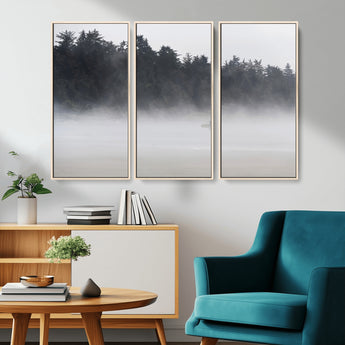 59703275-MGV-CV-36X24-Surfer in Fog Wall Art Canvas Print, Framed Foggy Beach Art Picture Print, Coastal Surf Perfect Moody Coastal Decor Artwork