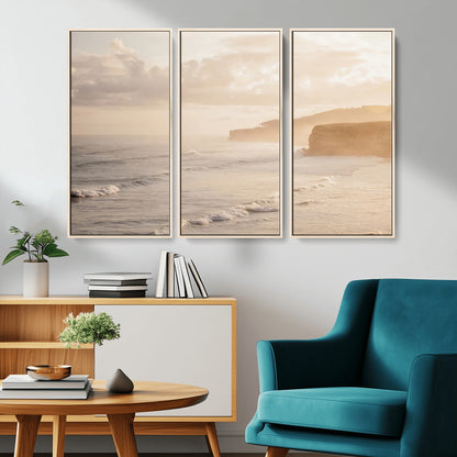 57669769-MGV-CV-36X24-Misty Coastal Wall Art Canvas Print, Framed Golden Sunset Art Picture Print, Serene Shoreline Perfect Tranquil Coastal Decor