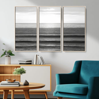 47305203-MGV-CV-36X24-Monochrome Ocean Wall Art Canvas Print, Framed Moody Ocean Art Picture Print, Calm Ocean Perfect Minimalist Coastal Decor Artwork