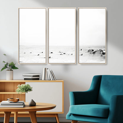 38441169-MGV-CV-36X24-Monochrome Swimming Wall Art Canvas Print, Framed Ocean Horizon Art Picture Print, Moody Coastal Perfect Minimalist Coastal Decor