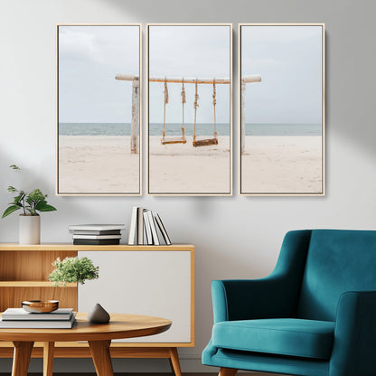68327283-MGV-CV-36X24-Beach Swing Wall Art Canvas Print, Framed Quiet Beach Art Picture Print, Calm Shoreline Perfect Bohemian Coastal Decor Artwork