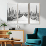 35537313-MGV-CV-36X24-Monochrome Desert Wall Art Canvas Print, Framed Cactus Path Art Picture Print, Southwestern Landscape Perfect Southwestern