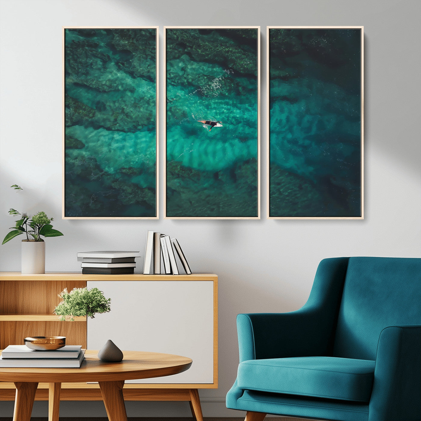 93287752-MGV-CV-36X24-Ocean Surf Wall Art Canvas Print, Framed Blue Waters Art Picture Print, Vibrant Seascape Perfect Coastal Adventure Decor Artwork